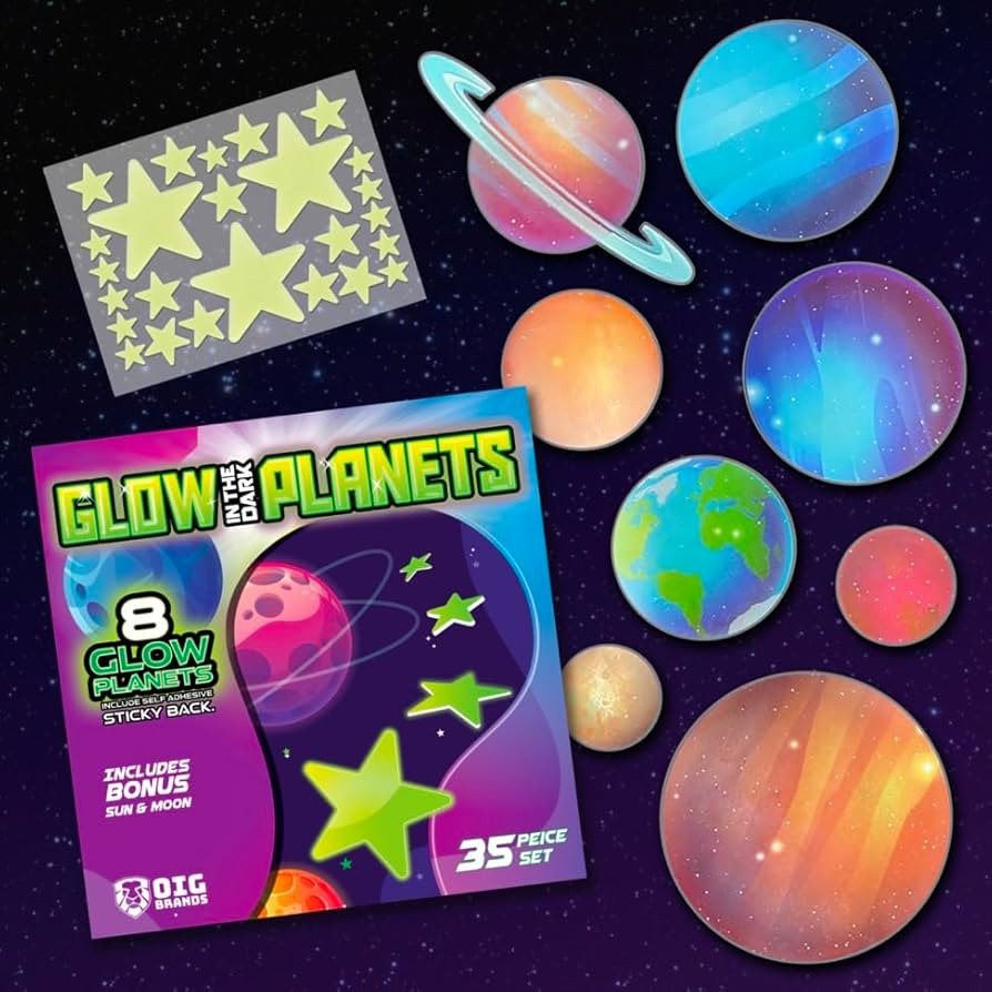 35 PCS Glow in The Dark Solar System Planets I 8 Planets Sun & Moon with 25 Glow Stars I Glow in ... | Amazon (US)