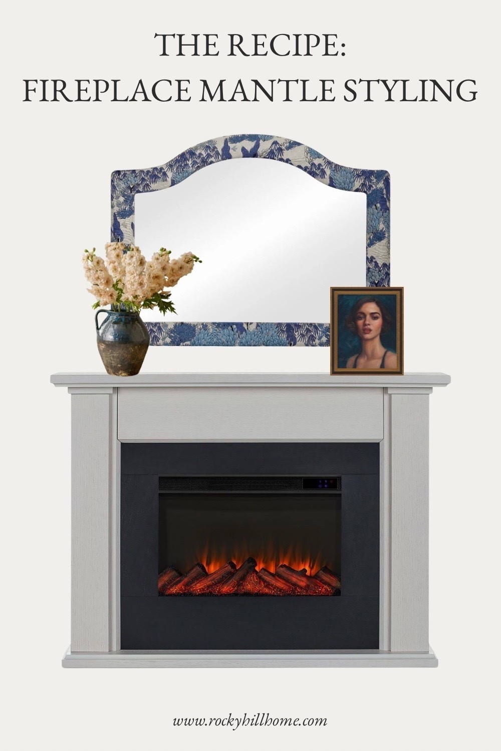 Elevate your living room with this simple yet sophisticated mantle styling recipe. 
The secret to this look is the layered asymmetry: a bold upholstered-framed mirror designed by Sarah Sherman Samuel for Lulu and Georgia creates the focal point, while a textured floral arrangement and a moody portrait add depth and personality. Perfect for modern traditional, cottage, and traditional spaces!

fireplace decorating, home decorr

#LTKHome