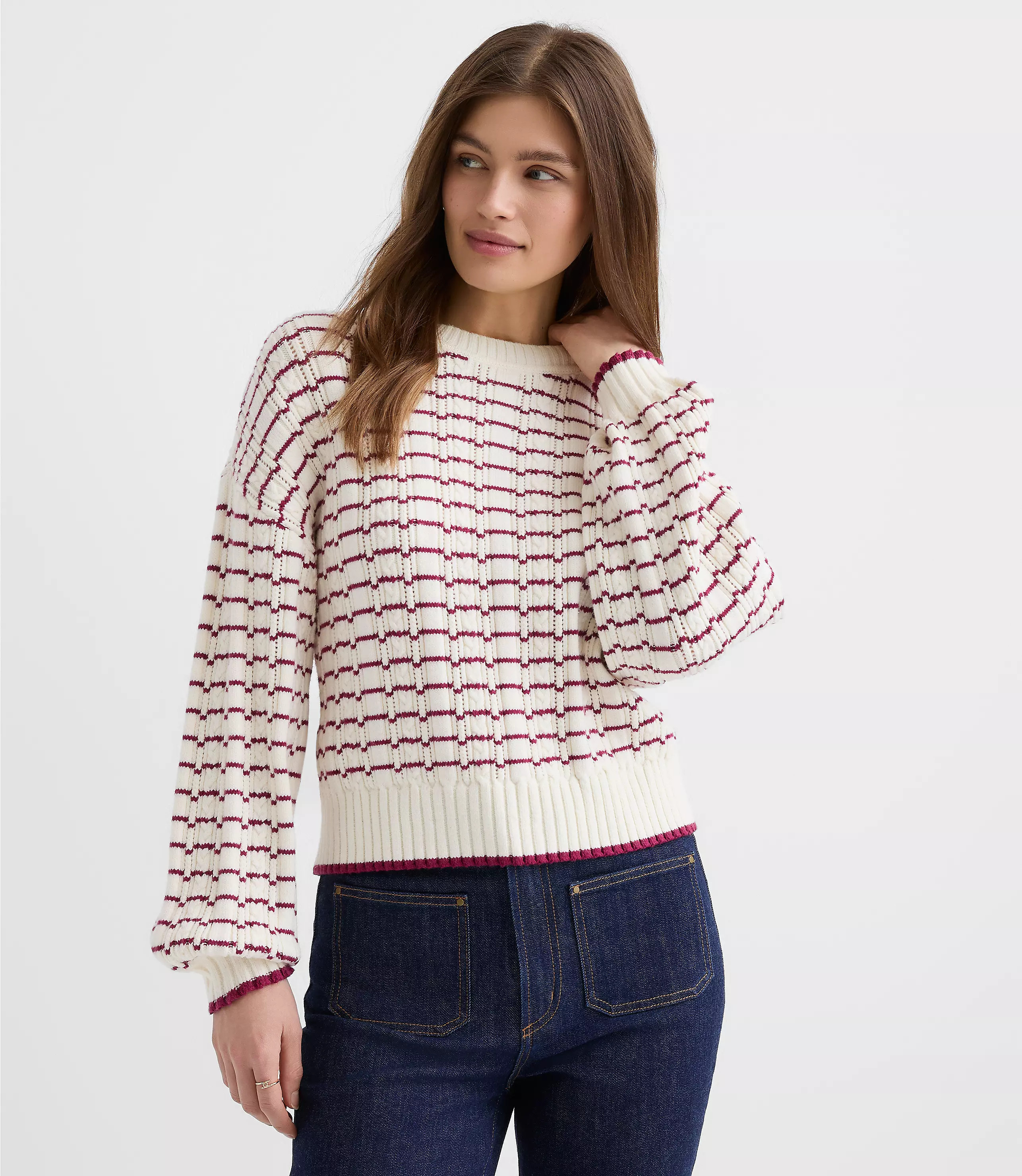 Stripe Ribbed Blouson Sweater | LOFT