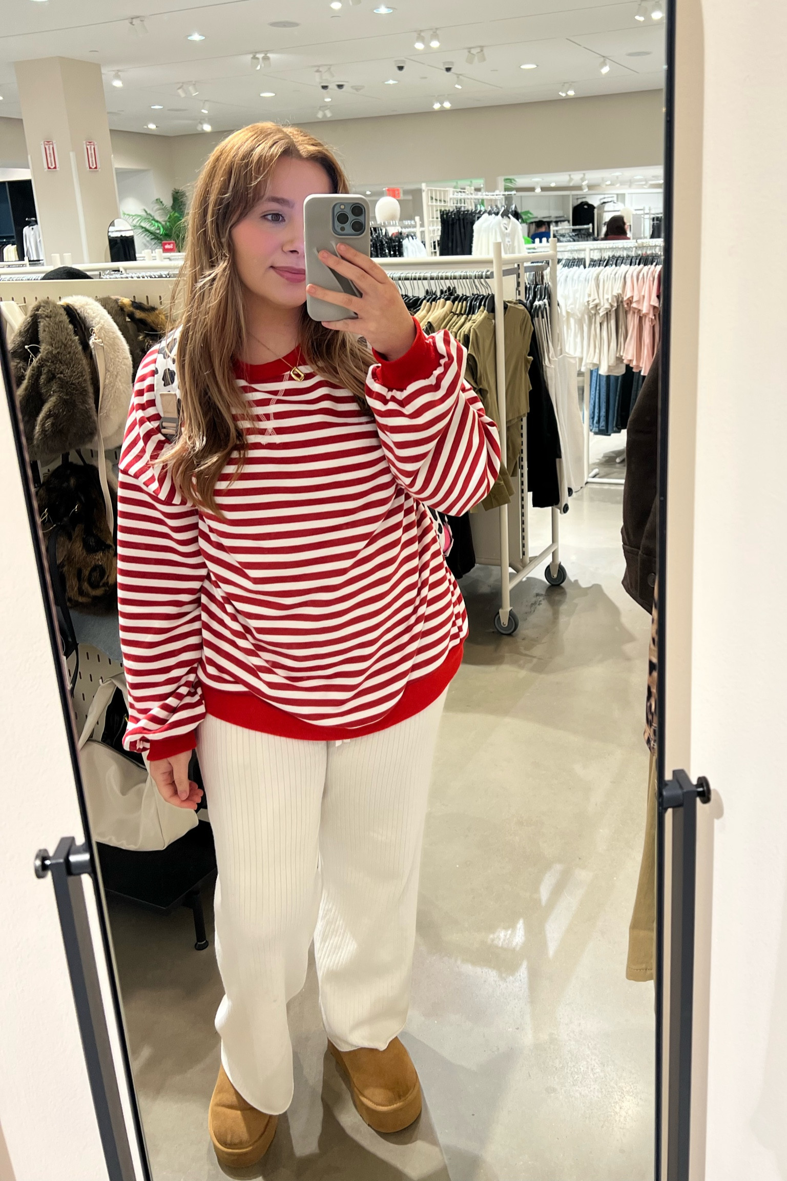 Oversized sweater runs big, but I still get my regular size large! Pants run tts! & my boots are Amazon Ugg dupes tts 

#LTKMidsize #LTKSeasonal #LTKHoliday