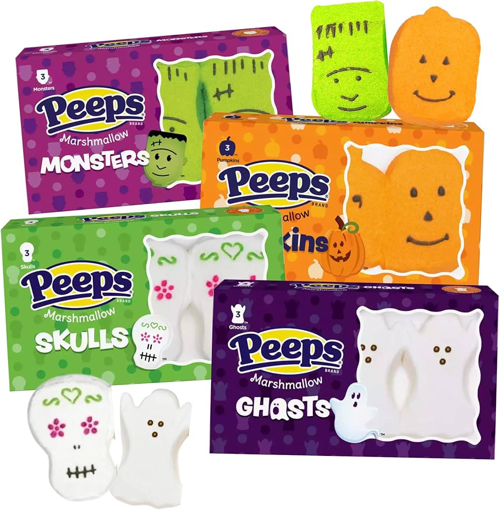 Needzo Monster, Pumpkin, Sugar Skulls, and Ghost Peeps Marshmallows, Halloween 2025 Assorted Char... | Amazon (US)