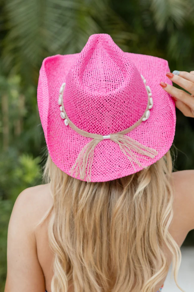 Fushcia Cowgirl Beach Hat with Shells | Pink Lily