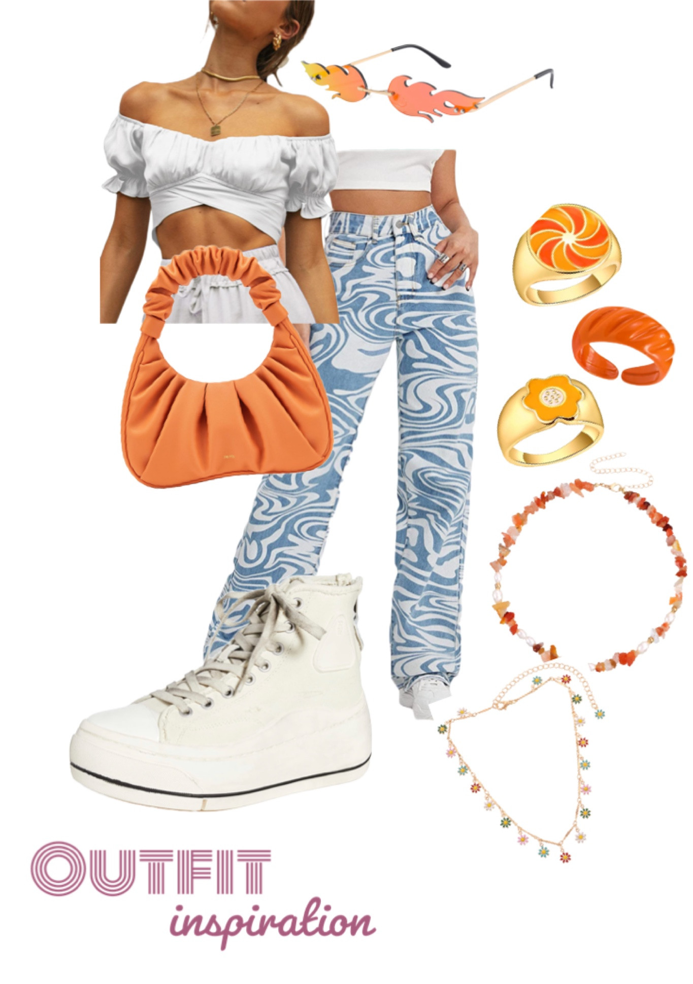 Outfit inspiration- trendy hippie vibes. Obsessed with this look 😍   Anyone else loving the orange accent right now? follow my storefront to stay updated on daily lists🫶🏻 https://www.amazon.com/shop/crimsonmahannah 

#LTKbeauty #LTKSeasonal #LTKstyletip