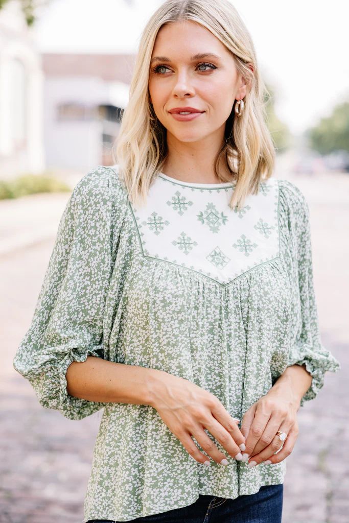 Come Back To Me Moss Green Floral Top | The Mint Julep Boutique