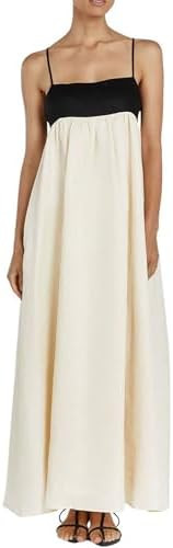 chouyatou Women's Summer Color Block Spaghetti Strap Maxi Linen Dress Long Casual Flowy Beach Sun... | Amazon (US)