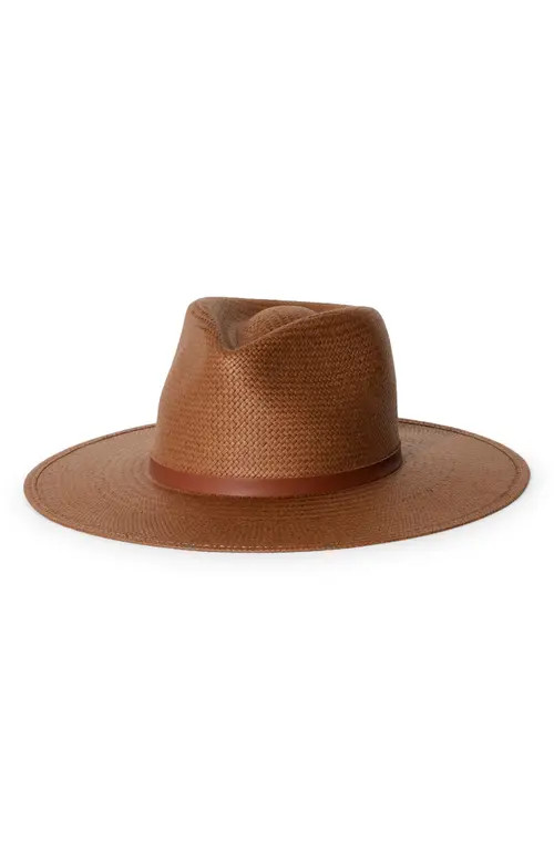 Janessa Leoné Sherman Packable Straw Fedora in Brown at Nordstrom, Size Small | Nordstrom