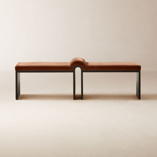 Arc 67.5" Bronze Brown Velvet Bench | CB2