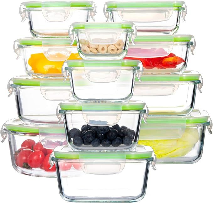 Amazon.com: Glass Food Storage Containers with Lids, [24 Piece] Airtight Glass Storage Containers... | Amazon (US)