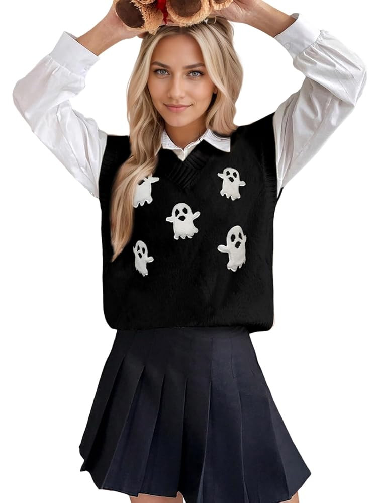 Womens Halloween Christmas Holiday Sweater Vest V Neck Sleeveless 2024 Ribbed Knit Casual Pullove... | Amazon (US)