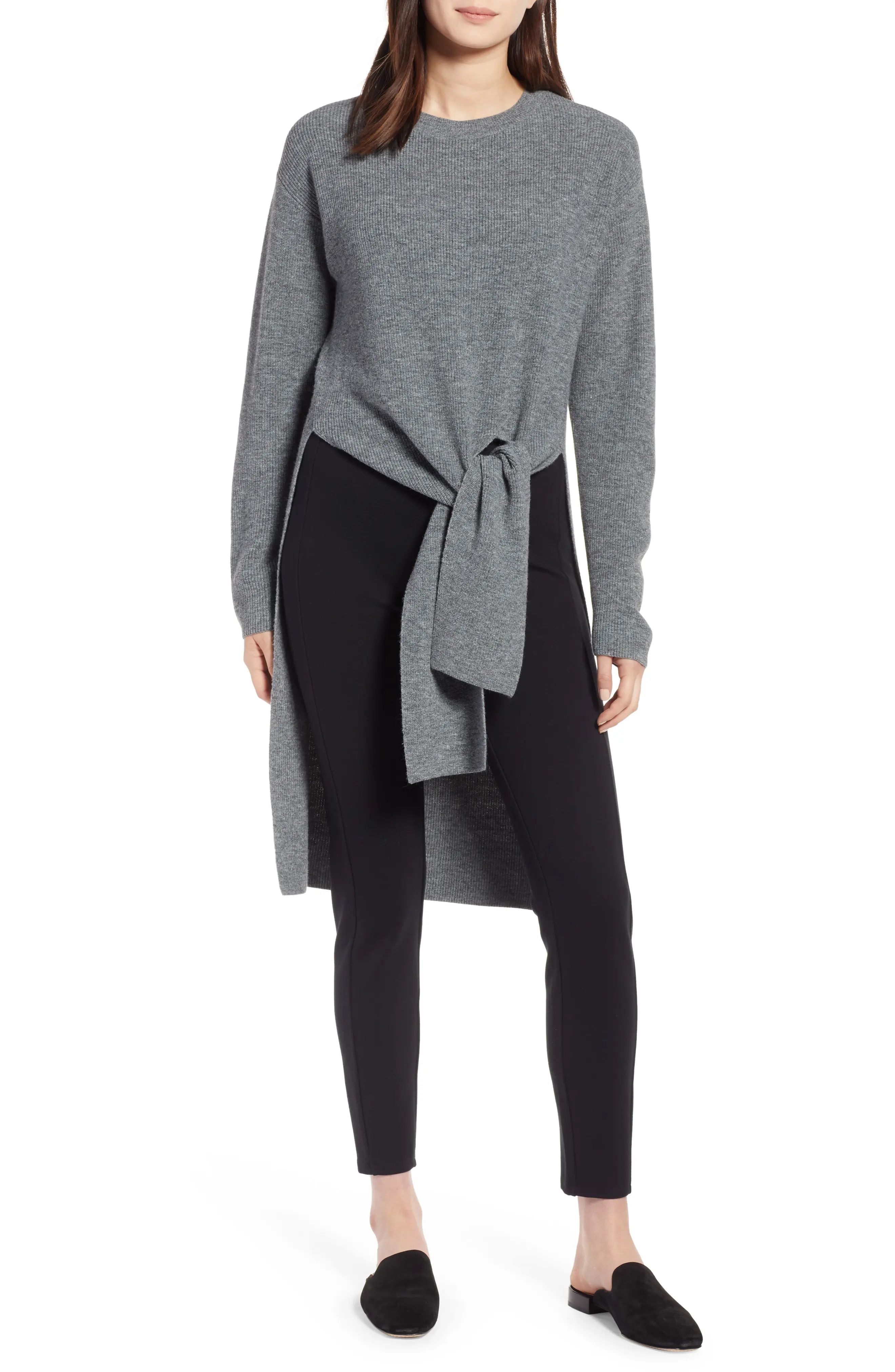 Halogen® Tie Front High/Low Sweater (Regular & Petite) | Nordstrom