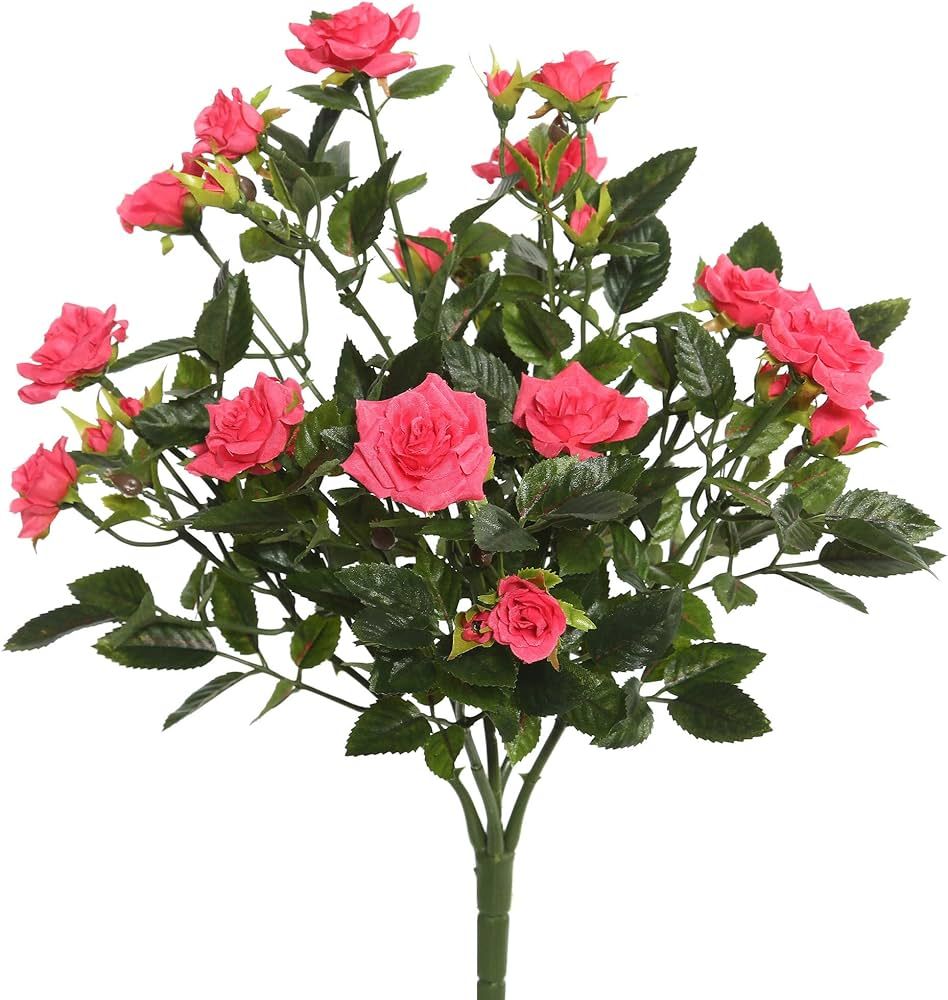 Vickerman Everyday Artificial Hot Pink Mini Diamond Rose Bush 15" Long - Premium Faux Flowers for... | Amazon (US)