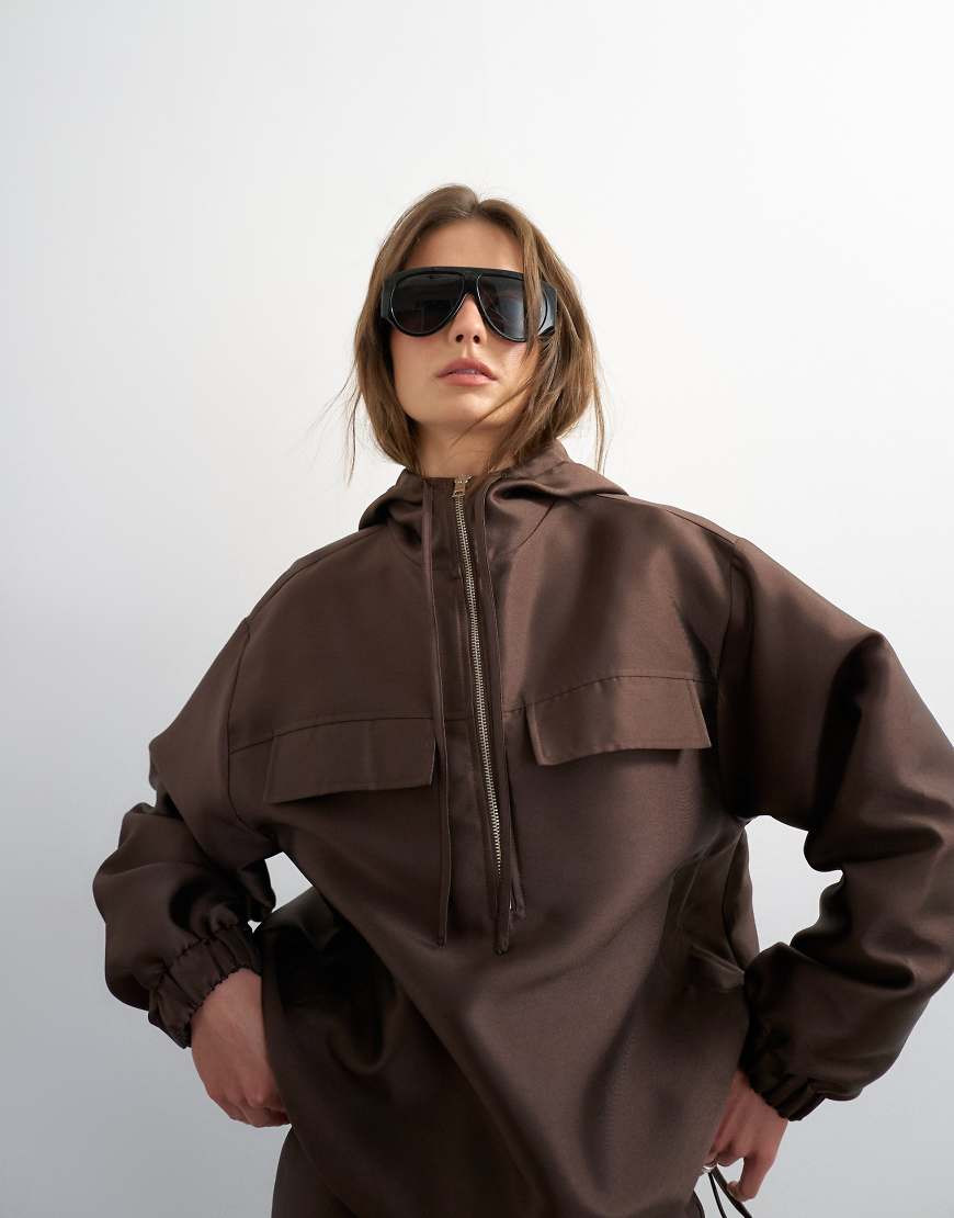 Topshop half zip bomber jacket in brown (part of a set) | ASOS (Global)