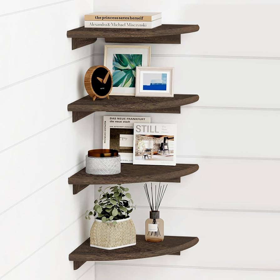 Forbena Floating Corner Shelves for Wall Set of 4, Small Corner Bookshelf for Bedroom Books, Roun... | Amazon (US)