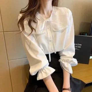 Lace Peter Pan Collar Chiffon Blouse | YesStyle Global