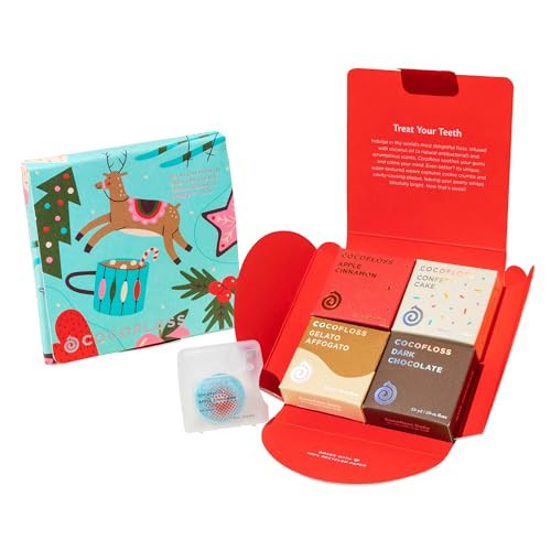 Cocofloss Woven Dental Floss, Holiday Set, Dentist-Designed Oral Care with Coconut Oil, Waxed, Vegan, Kid-Friendly, Stocking Stuffer, 4 Spools (33 yd Each) | Amazon (US)