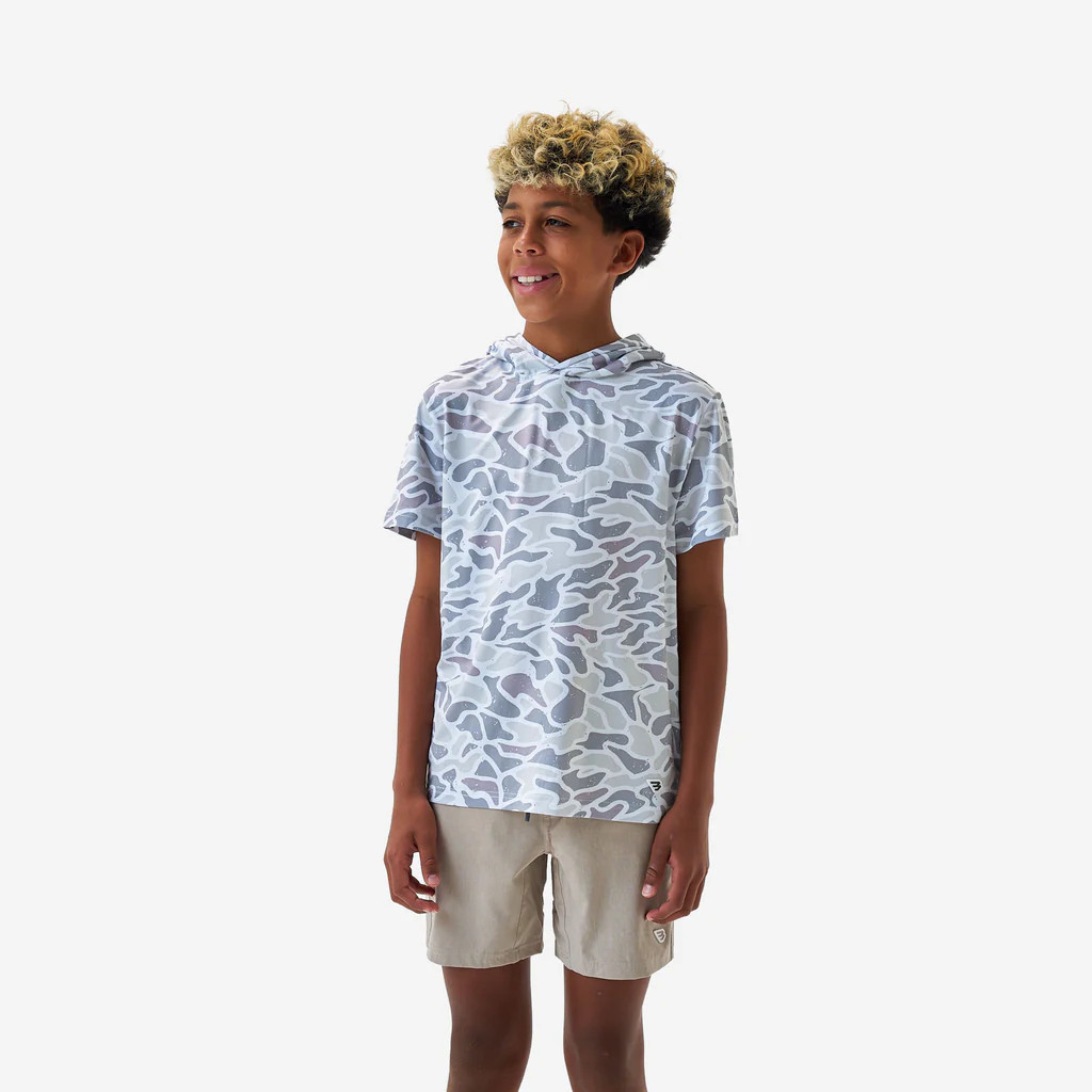 Youth Short Sleeve Performance Hoodie - White Camo | BURLEBO