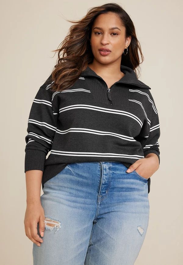 Plus Size Willowsoft Collared Striped Sweatshirt | Maurices