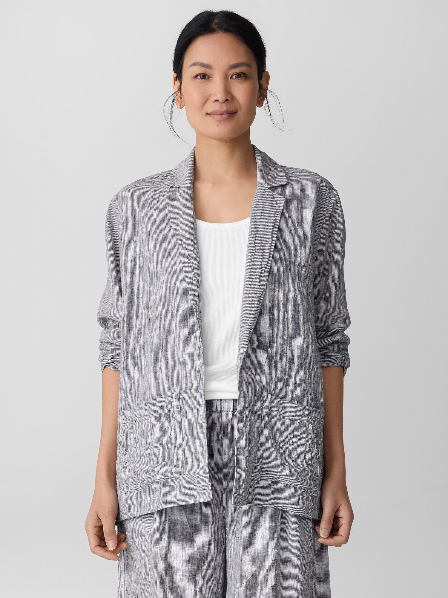 Puckered Organic Linen Stripe Blazer | Eileen Fisher
