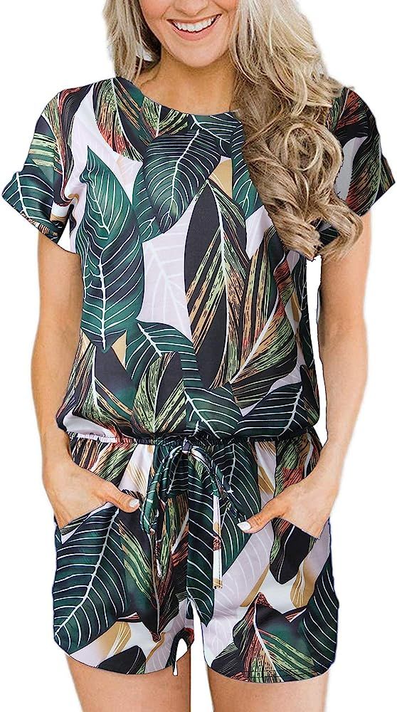 ANRABESS Women's Summer Crewneck Casual Loose Short Sleeve Jumpsuit Rompers One Piece Pajamas Lounge | Amazon (US)