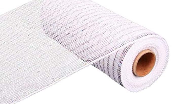 10 inch x 30 feet Deco Poly Mesh Ribbon - White with Silver Foil : RE130127 | Amazon (US)