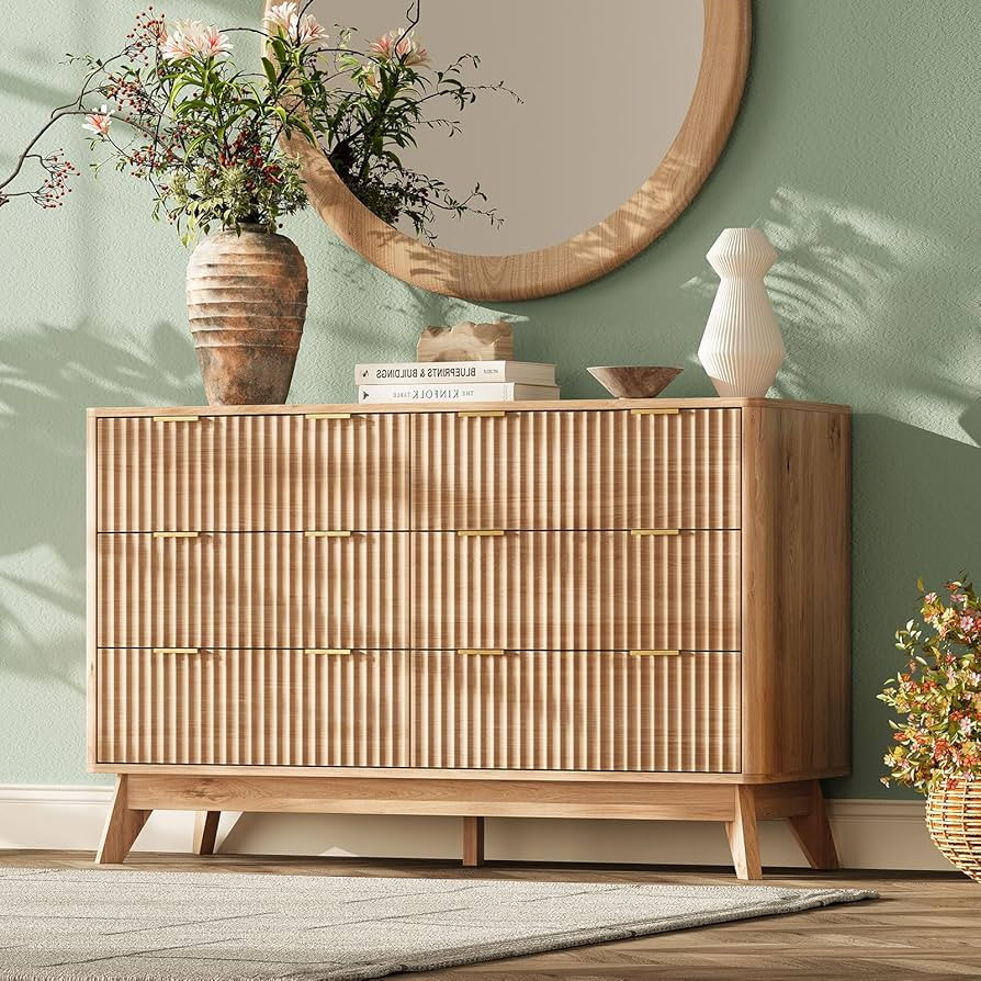 47'' Wide 6 Drawers Dresser for Bedroom,Modern Fluted Vertical Chest with Rounded Corners,Fluted ... | Amazon (US)