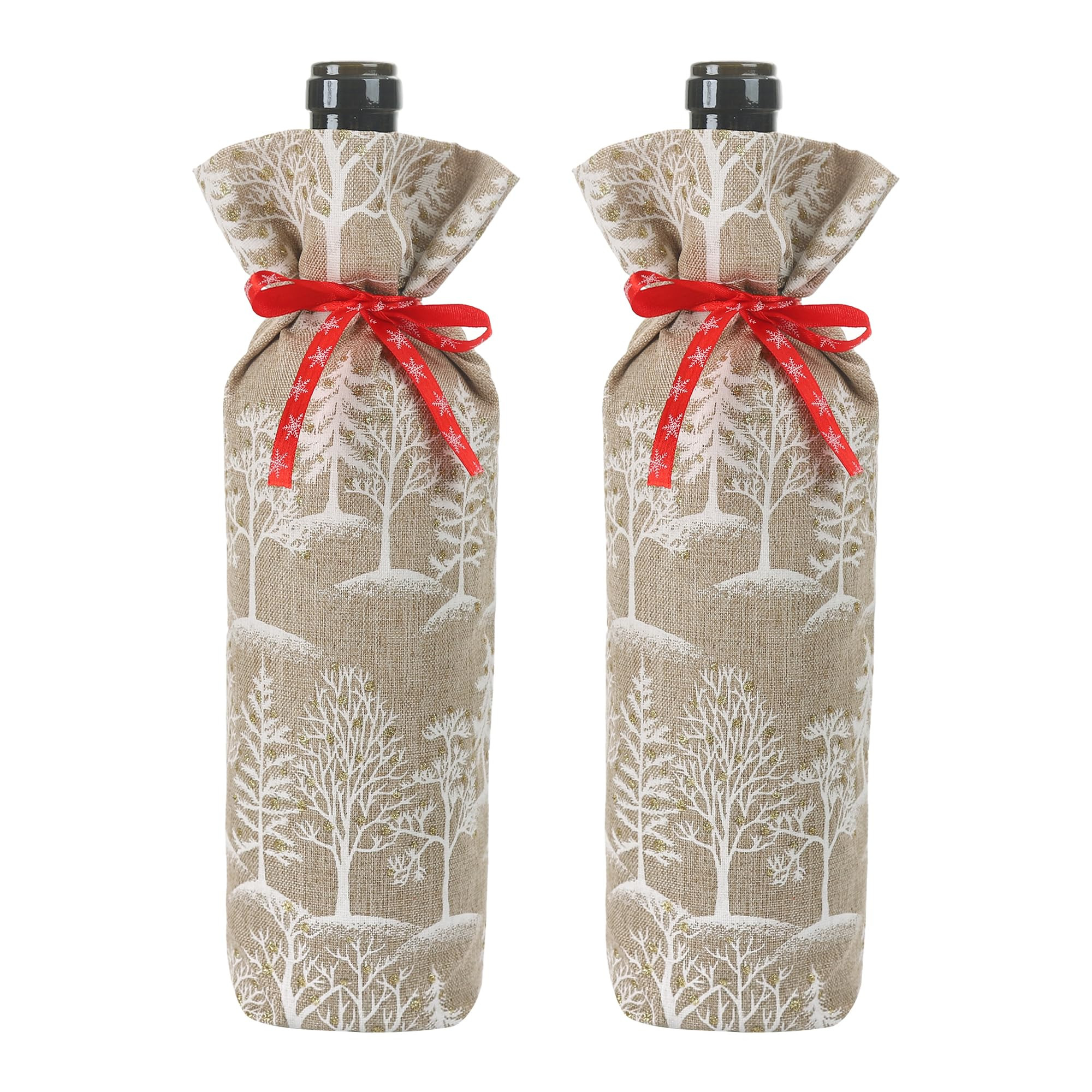 Perseverance Trade Christmas Gift Bags Pack of 2 Wine Bottle Bags White Xmas Tree with Ribbon Reusable Wine Bottle Covers for Christmas Wedding Birthday Travel Holiday Party | Amazon (US)