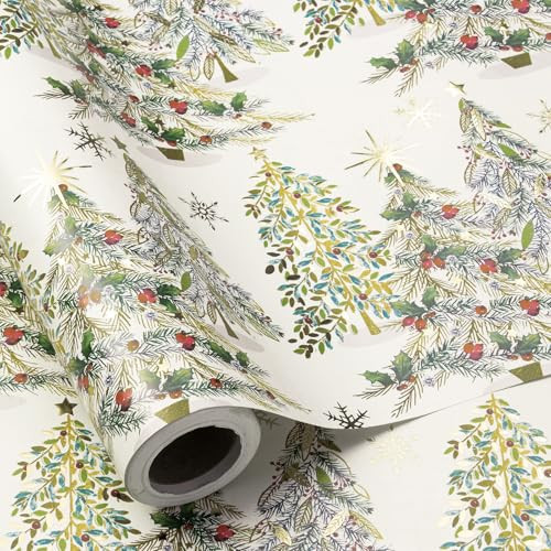 RUSEPEA Luxury Christmas Tree Wrapping Paper Roll, Mini Roll, Elegant Gold Foil Xmas Tree Gift Wrap Paper for Holiday Gifts, Party, DIY Crafts (17in x 16.4ft) | Amazon (US)