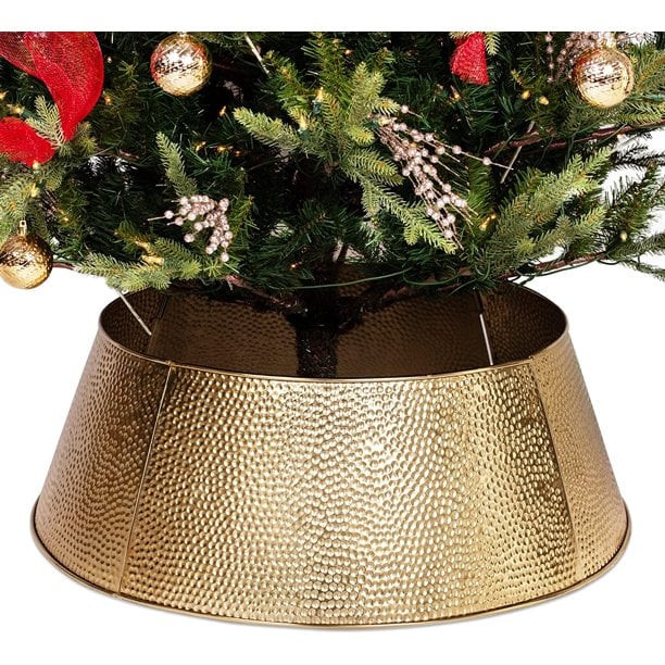 BIRDROCK HOME 4-Panel Christmas Tree Collar - Gold - Hammered - Walmart.com | Walmart (US)