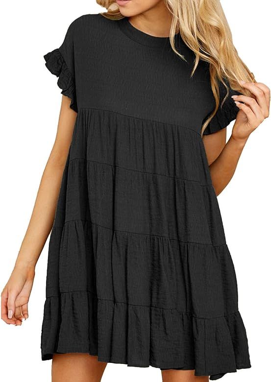 Women's Casual Summer Ruffle Babydoll Loose Mini Dress | Amazon (US)