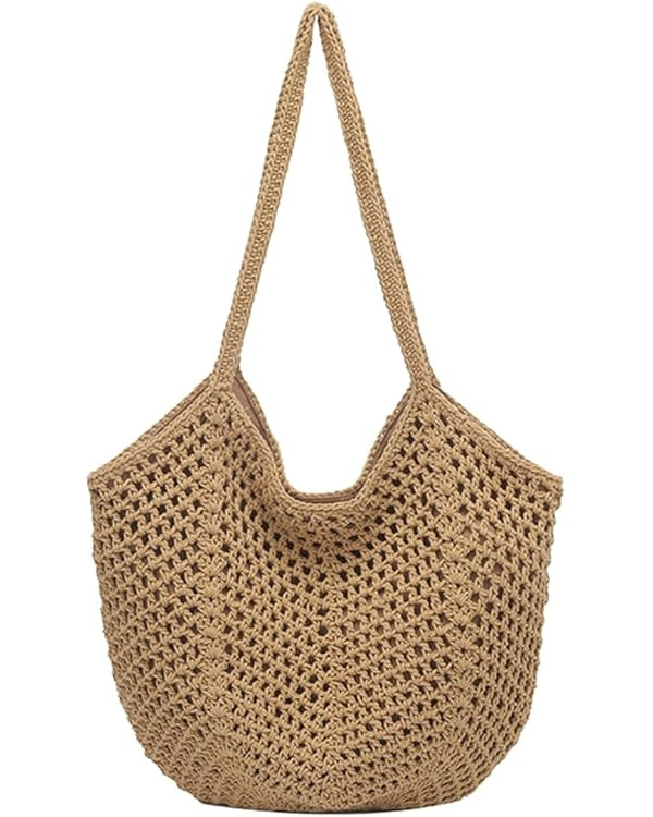 Beach Tote Bag for Women Crochet Purse Large Summer Hobo Woven Shoulder Handbag for Vacation | Amazon (US)