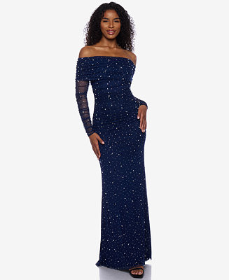 B Darlin Juniors' Embellished Off-The-Shoulder Gown - Macy's | Macy's