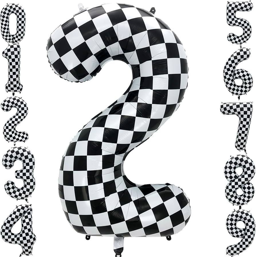 42 Inch Checkered Number Balloon 2, 2nd Race Car Birthday Party Supplies for Boys Girls, Large Bl... | Amazon (US)