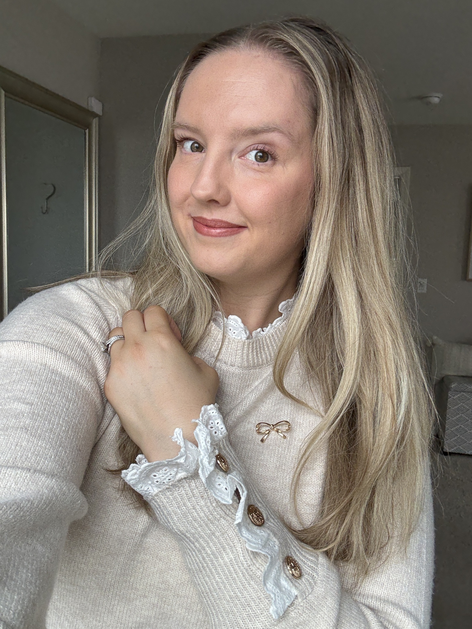 Afternoon tea outfit 🫖  this lace trim sweater is darling and the gold bow brooch was made for it. One of my favorite outfits I’ve worn recently!

#LTKSeasonal #LTKootd #LTKMidsize