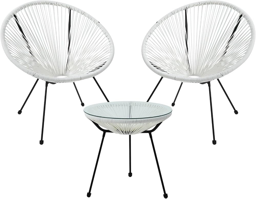 3-Piece Acapulco Chairs with Tempered Glass Top Table, Modern Woven Bistro Set, Indoor and Outdoo... | Amazon (US)