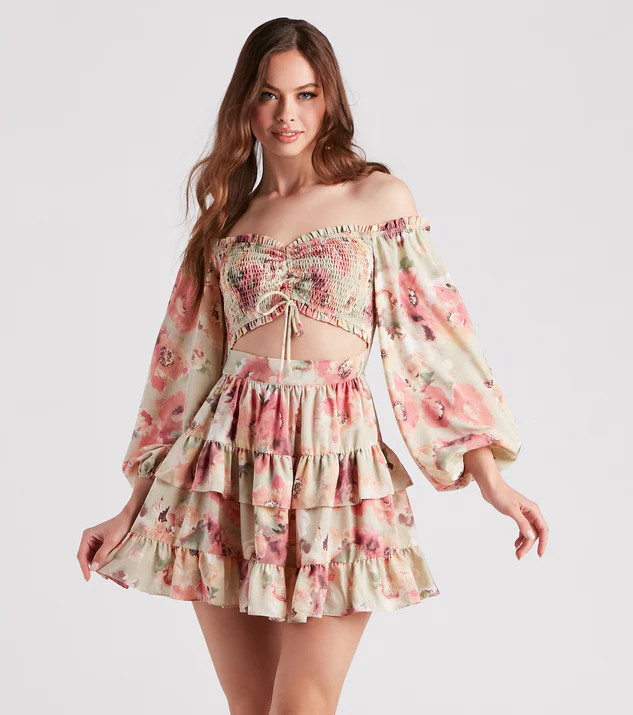 Golden Hour Floral Ruffled Skater Dress | Windsor Stores