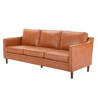 ARTFUL LIVING DESIGN Carlos 80.31 in. Brown 3 Seater Leather Sofa with Back Cushion | The Home Depot