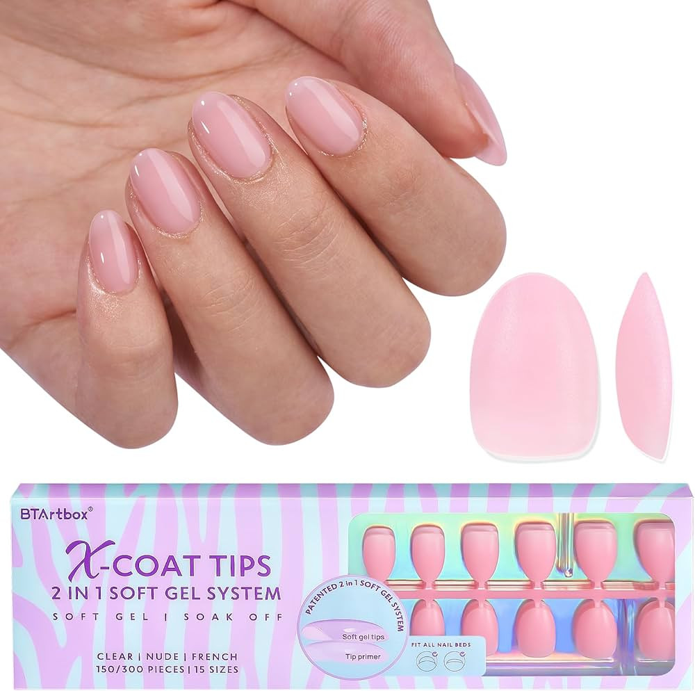 BTArtbox XCOATTIPS Natural Nail Tips - Extra Short Almond Press On Nails Pink, Long Lasting Soft ... | Amazon (US)