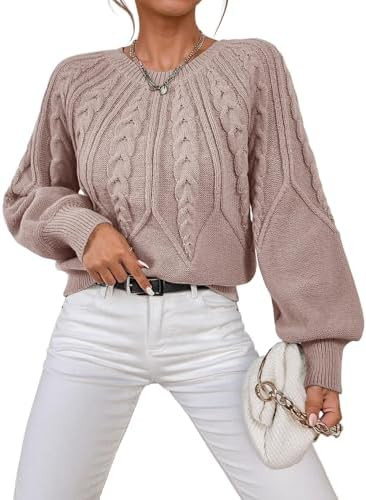 Dokotoo Womens Sweaters Crewneck Long Sleeve Cable Knit Chunky Sweater Tops Fashion 2025 Fall Out... | Amazon (US)