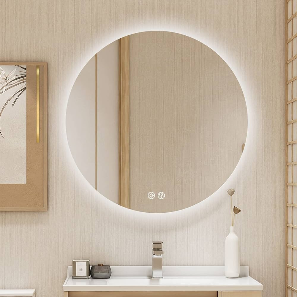 BuLife 24 Inch Round LED Bathroom Mirror Backlit Anti-Fog 3 Colors Light Dimmable Wall Mounted Li... | Amazon (US)
