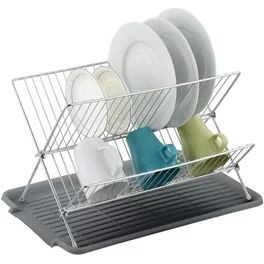 Simple Houseware Collapsible Dish Drying Rack w/ Dish Mat, Chrome | Walmart (US)