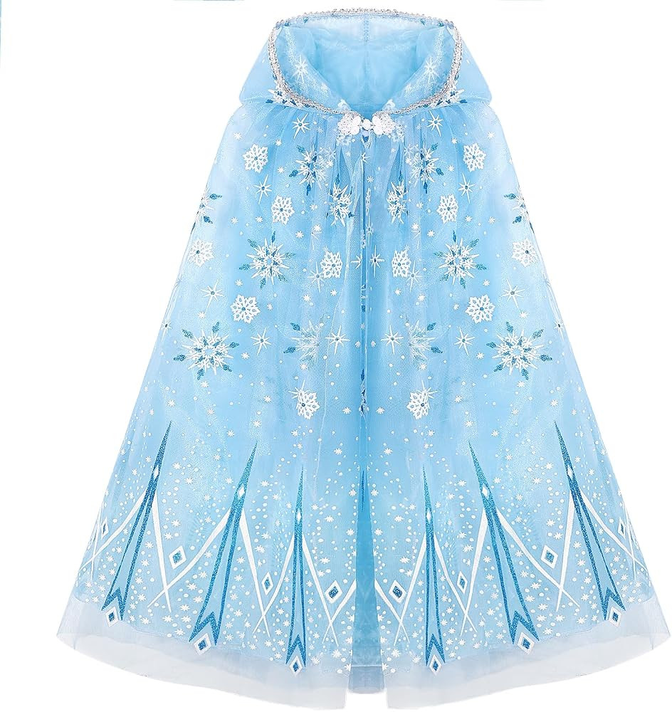 PHOGARY Snowflake Princess Cape Blue Princess Cloak Princess Hooded Cape Princess Fancy Dress Hal... | Amazon (US)