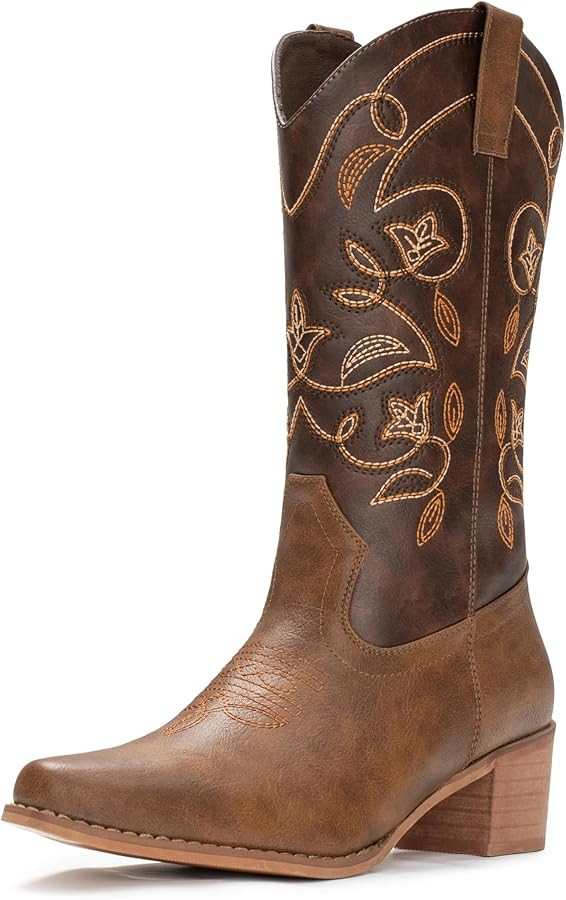 IUV Cowboy Boots For Women Pointy Toe Women's Western Boots Cowgirl Boots Mid Calf Boots | Amazon (US)