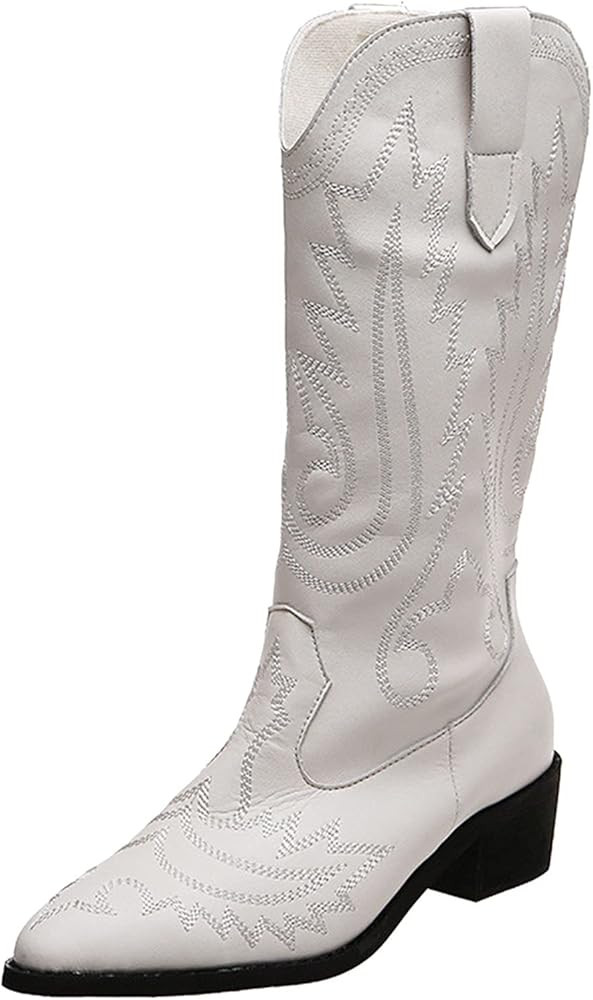 Cowboy Boots for Women,Vintage Western Embroidered Boots Retro Square Toe Pull-on Ankle Booties Work | Amazon (US)