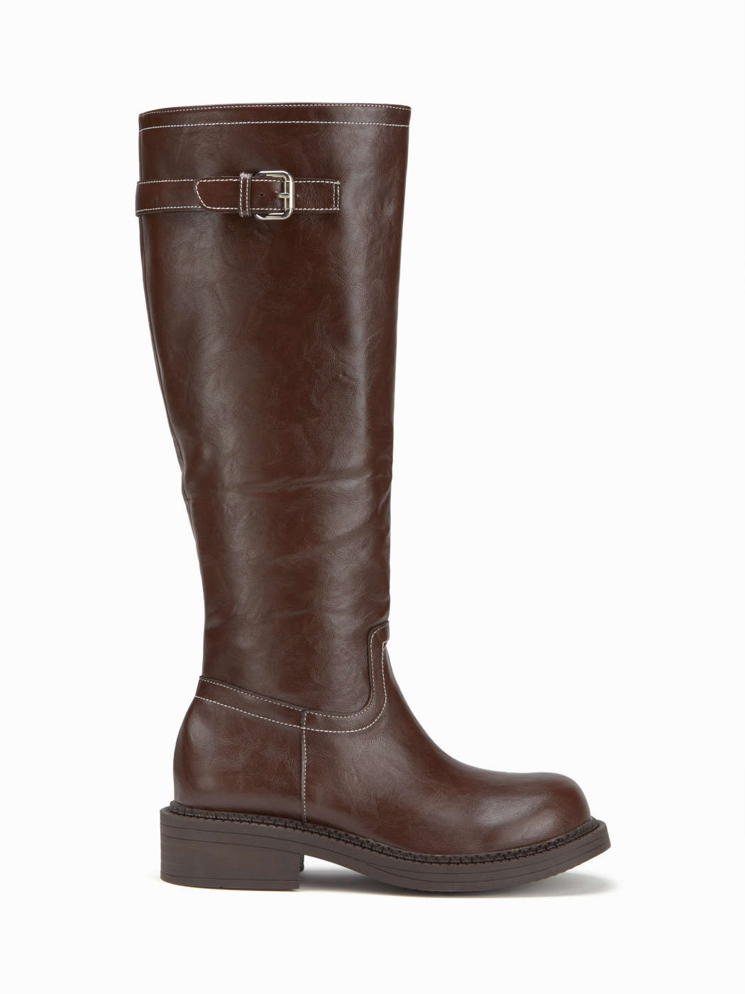 BUCKLE CHUNKY HEELED KNEE HIGH BOOTS | Cider