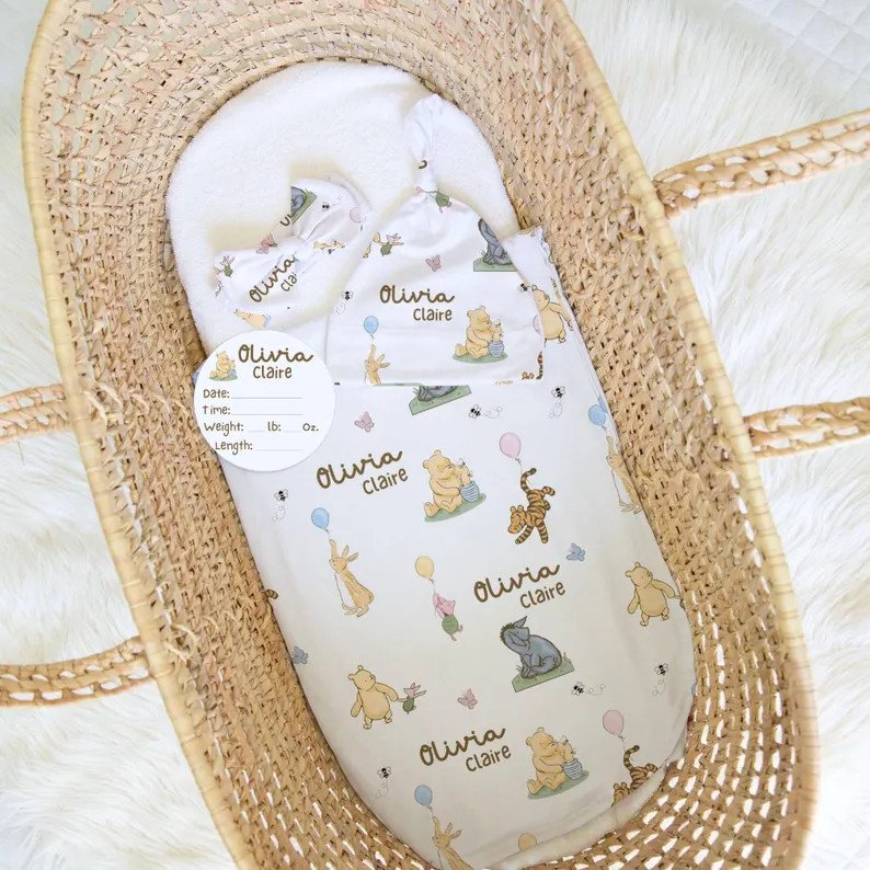 Classic Winnie The Pooh Baby Name Swaddle Hat Headband Personalized Newborn Baby Girl Coming Home... | Etsy (Global)