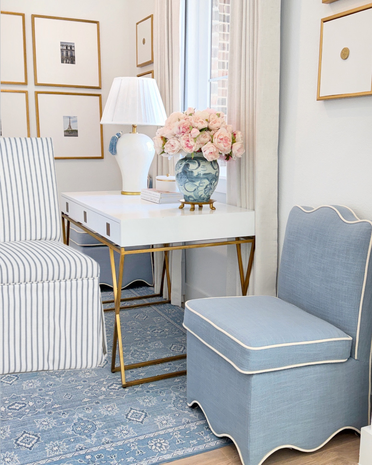 @tjmaxx Skirted chair - yes or no? #tjmaxxfinds #tjmaxx desk chair blue and white dining chair with casters 

#LTKSaleAlert #LTKHome