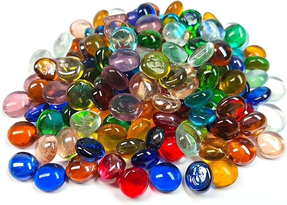 50PCS Mini Glass Gems,Mixed Colour Mancala Stones Flat Bottom Marble Beads for Home Decorative Ar... | Amazon (US)
