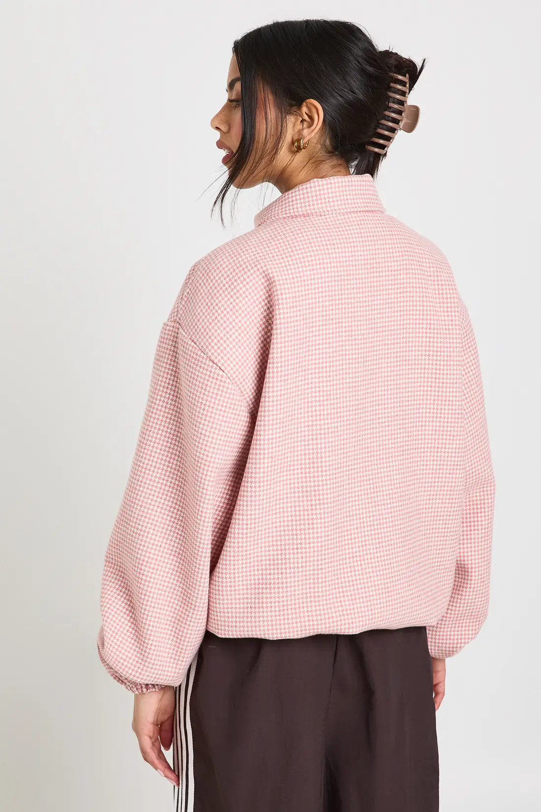 Houndstooth Print Wool Look Bomber Jacket | Boohoo.com (UK & IE)