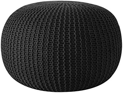 Urban Shop Round Knit Pouf - Hand Woven Cotton, Black | Amazon (US)