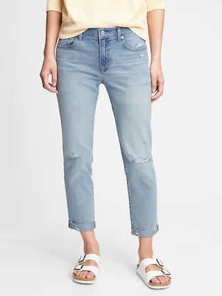 Mid Rise Destructed Girlfriend Jeans With Washwell™ | Gap (CA)